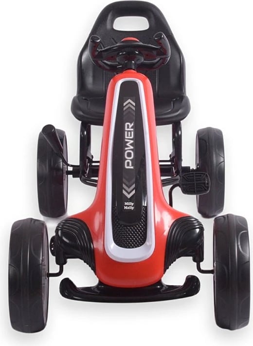 Go-kart me pedale, Milly Mally Power, rrota EVA, frenë dore, ulëse e rregullueshme, 3+, e kuqe