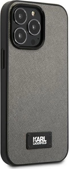 Mbështjellës Karl Lagerfeld Saffiano Plaque për iPhone 13 Pro / 13 6.1", argjendtë
