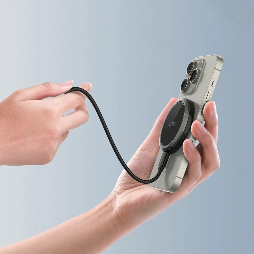 Karikues wireless Tech-Protect QI15W-A33 me MagSafe dhe stand, 15W, me kabllo USB-A/USB-C, zi