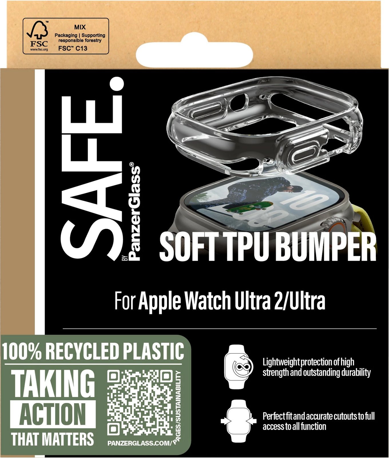 Mbështjellës PanzerGlass SAFE TPU për Apple Watch Ultra 2, transparent