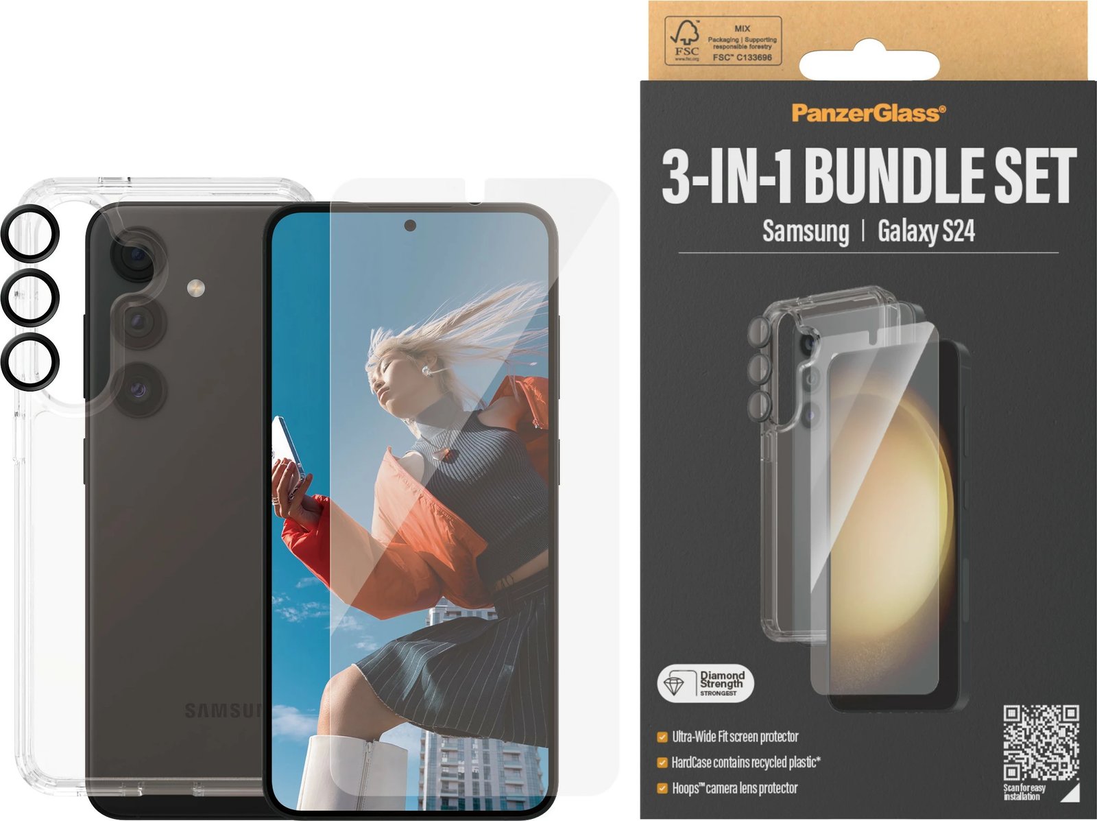 Mbështjellës PanzerGlass 3-in-1 për Samsung Galaxy S24 Ultra-Wide Fit transparent