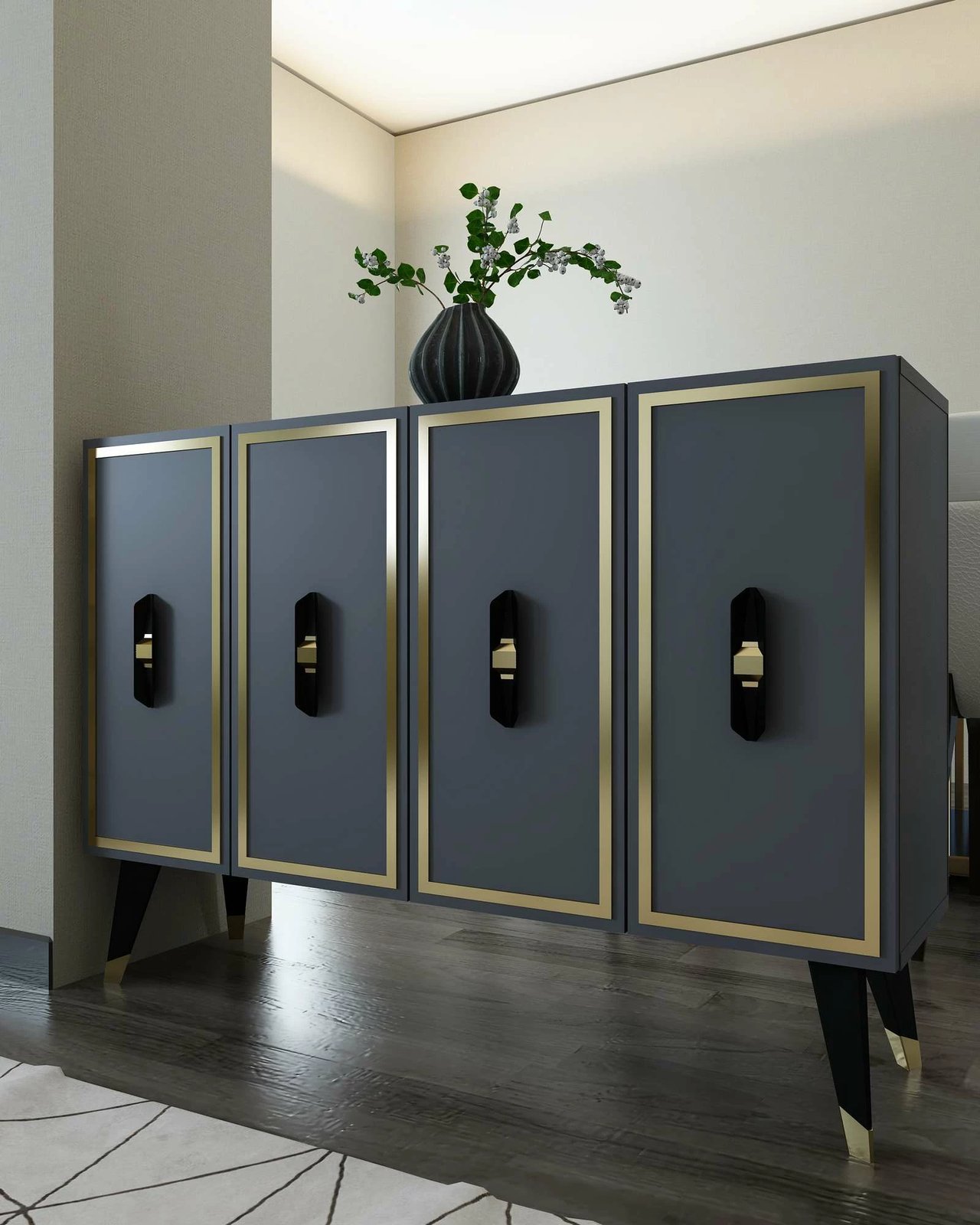 Konsol Skye Decor, 8171KM-32, antracit, e zezë, e artë