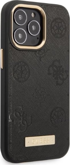 Mbështjellës Guess Peony Logo Plate për iPhone 13/13 Pro 6.1", MagSafe, i zi