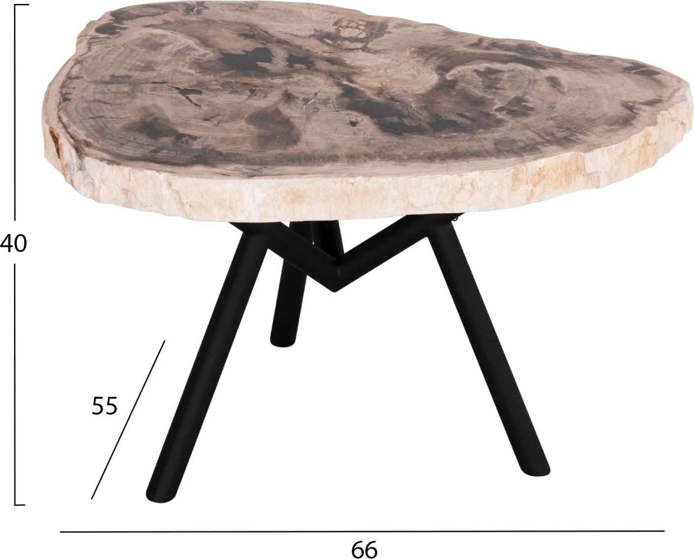 Tavolinë anësore SAMAN, këmbë metalike të zeza, sipërfaqe druri të fosilizuar, 70x55x40H cm