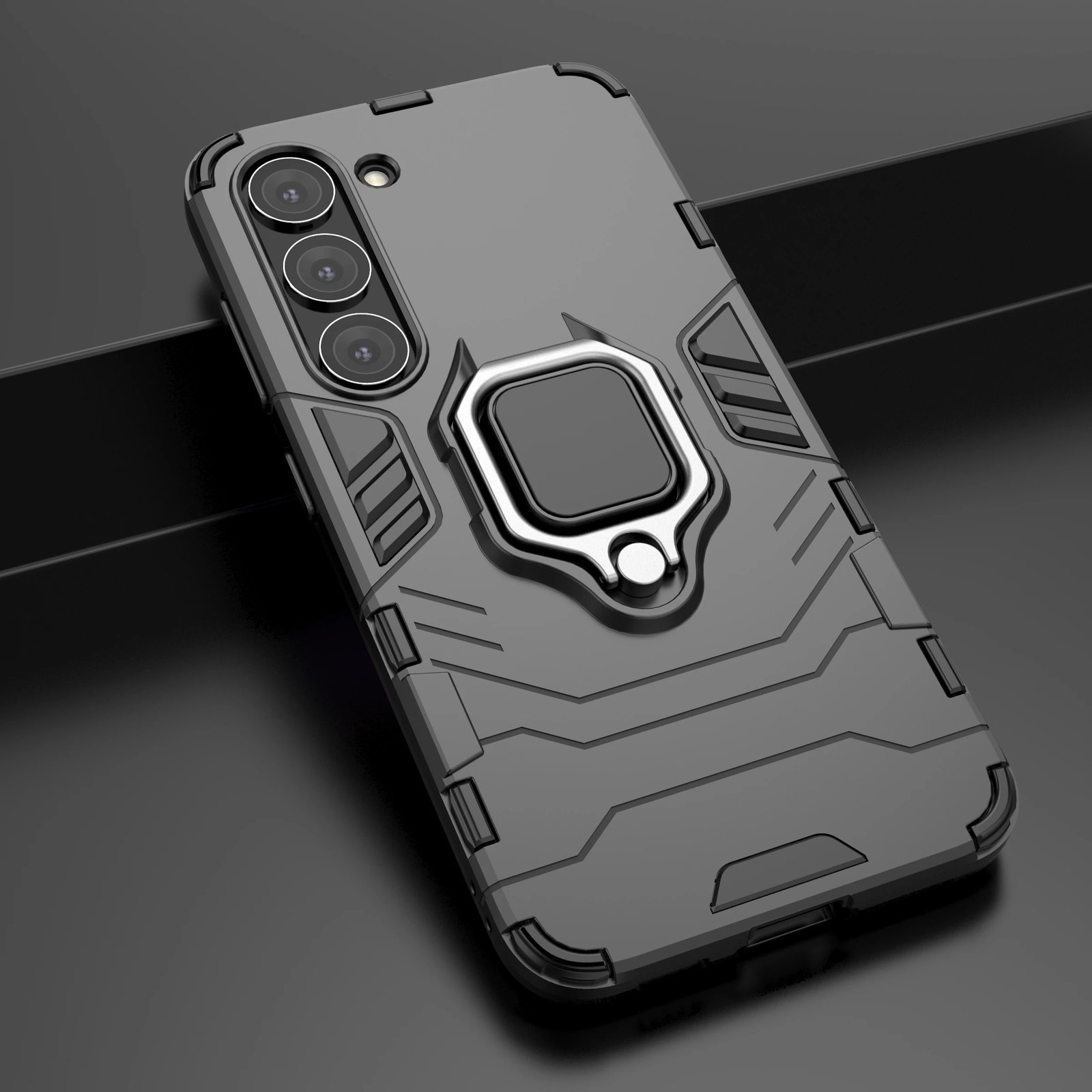 Mbështjellës Hurtel Ring Armor për Samsung Galaxy S23, me unazë metalike, i zi