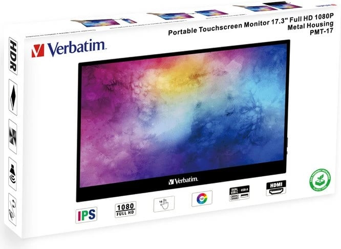 Monitor portativ me prekje, Verbatim PMT-17, 17.3" Full HD IPS 60 Hz, 10-pikësh, USB-C/HDMI, i zi