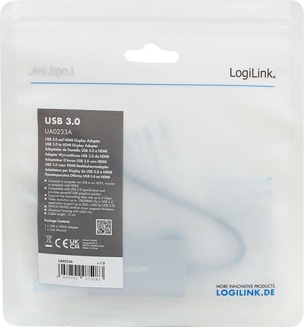 Adapter USB 3.0 në HDMI LogiLink UA0233A, Gri