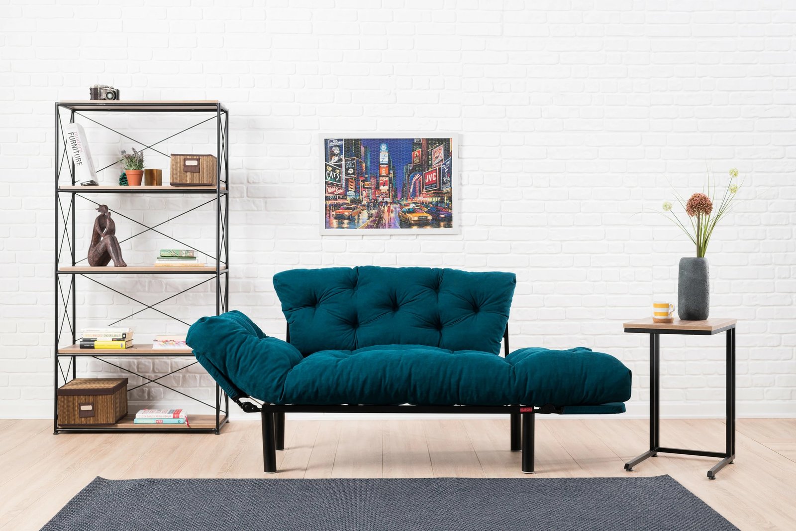 Divan-krevat dy ulëshe, ngjyrë petrol blue, Atelier del Sofa, Nitta