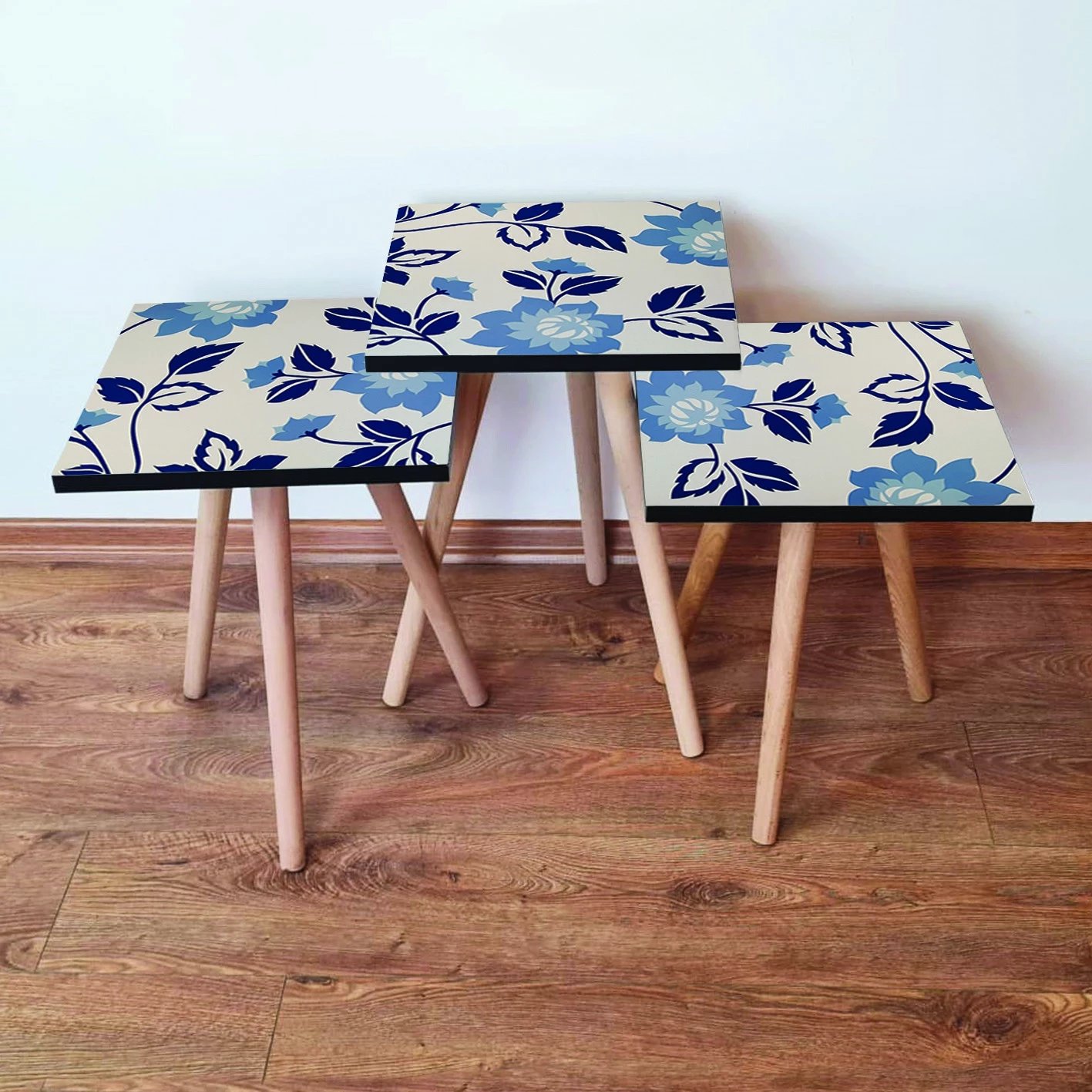 Set tavolinash ndihmëse, 3 copë, Skye Decor, 3Shp62, bezhë, blu, navy blue