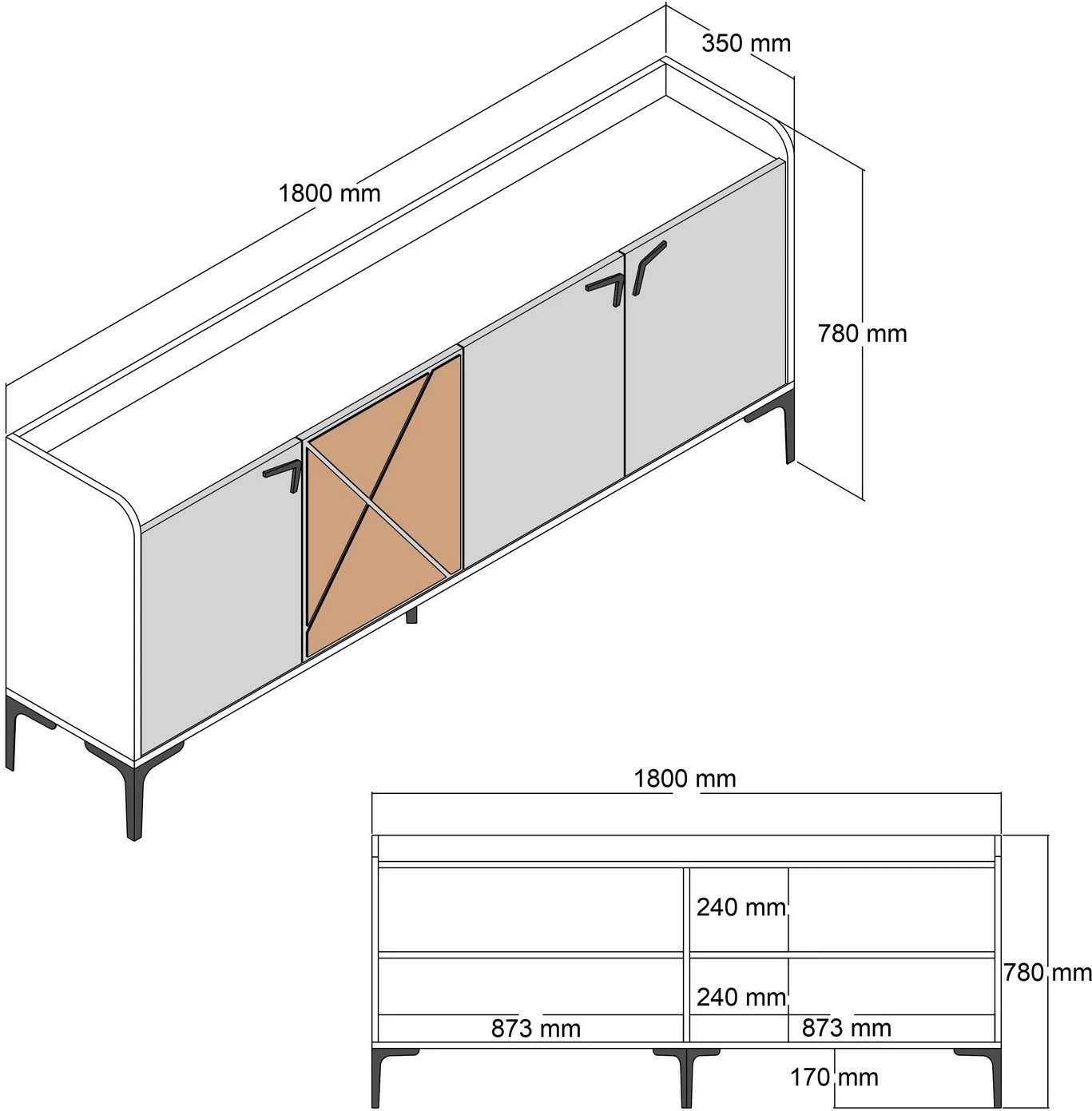 Konsolë Skye Decor, Venedik, ngjyrë arre dhe antracit