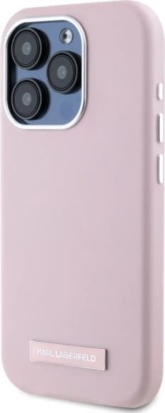 Mbështjellës Karl Lagerfeld FW Metal Plate MagSafe për iPhone 15 Pro Max, Rozë