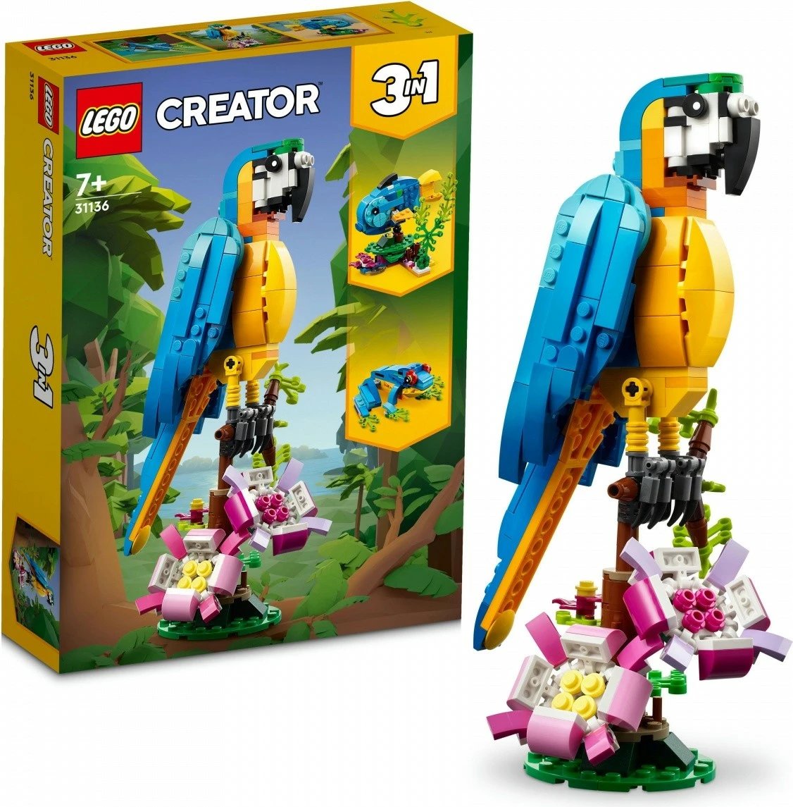 Set LEGO Creator 3-in-1, 31136 Exotic Parrot, 253 pjesë, shumëngjyrësh
