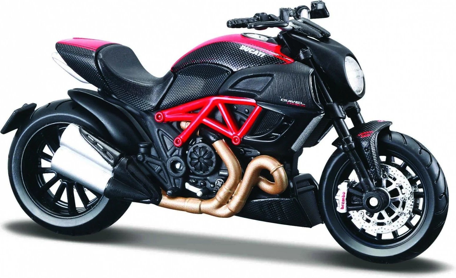Model metalik motor Maisto Ducati Diavel Carbon 1:18, zi/kuqe, me bazament