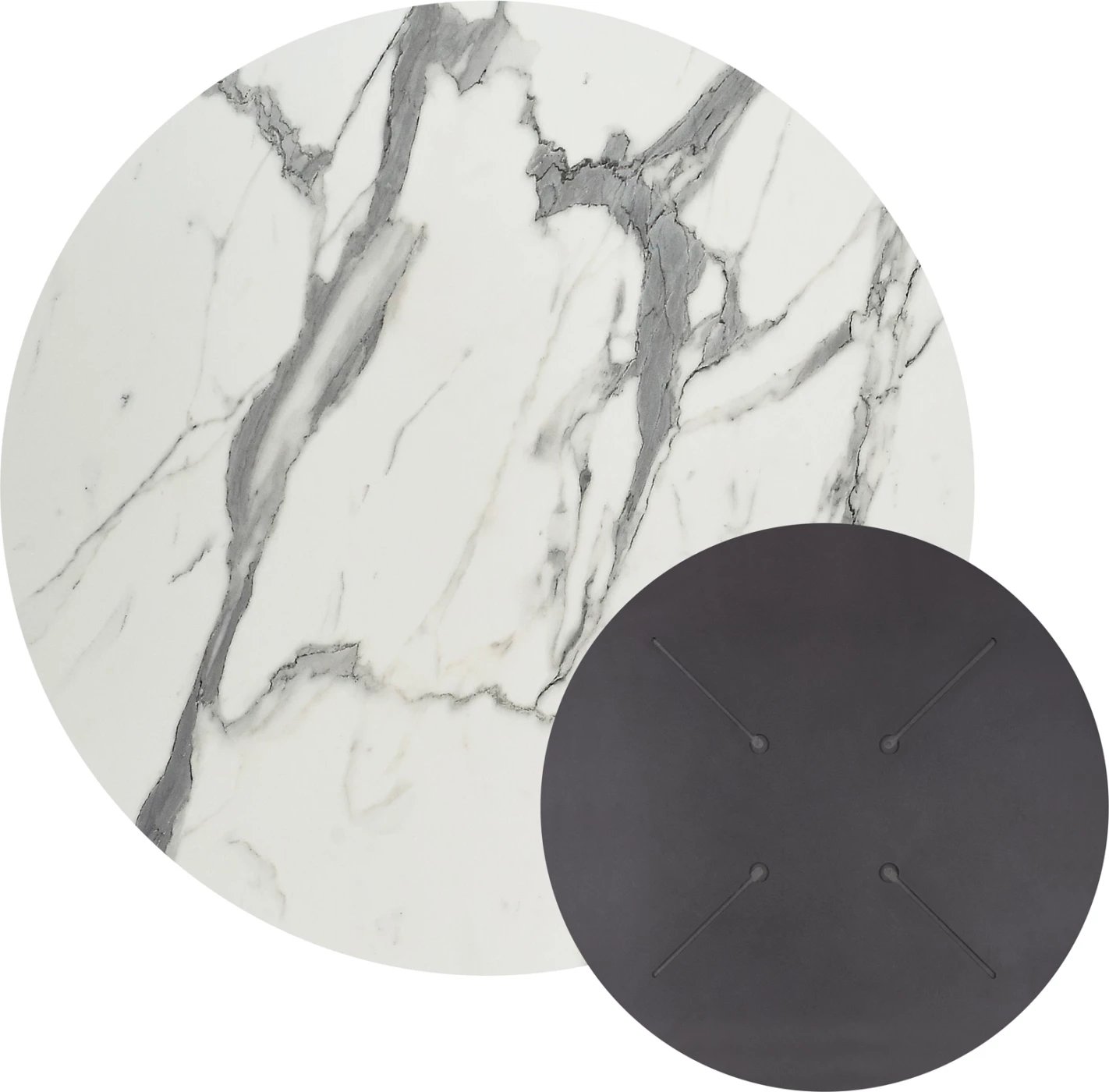 Sipërfaqe tavoline rrethore, ngjyrë mermeri të bardhë, HPL, set prej 2 copash, Φ70cm