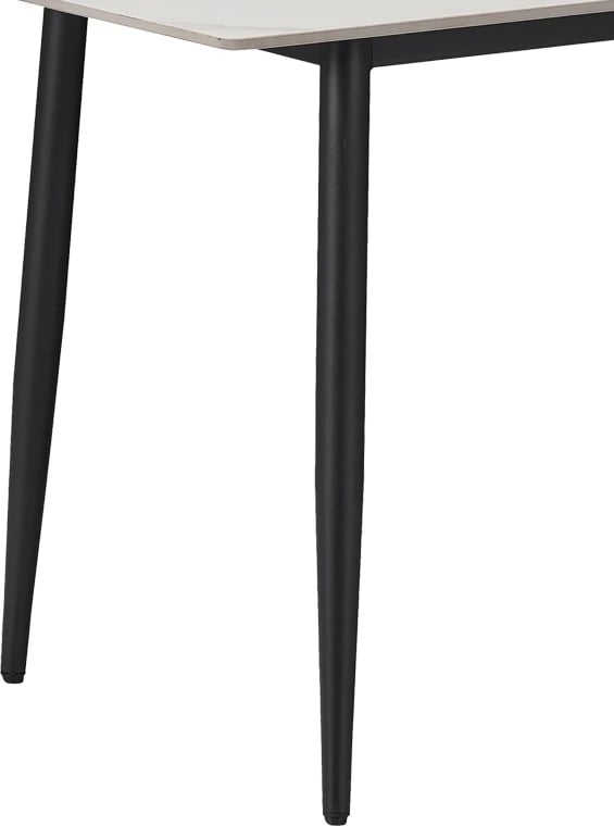 Tavolinë ngrënieje Gustas, gur i sinterizuar, ngjyrë mermeri e bardhë, metal i zi, 160x80x75cm