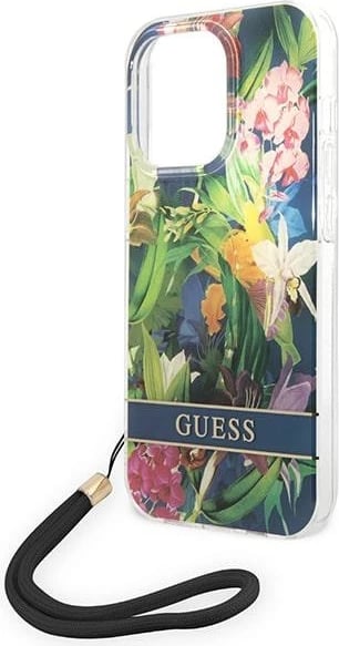 Mbështjellës Guess GUOHCP14LHFLSB për iPhone 14 Pro 6.1", Flower Strap, Blu Mbështjellës Guess GUOHCP14LHFLSB për iPhone 14 Pro 6.1", Flower Strap, Blu