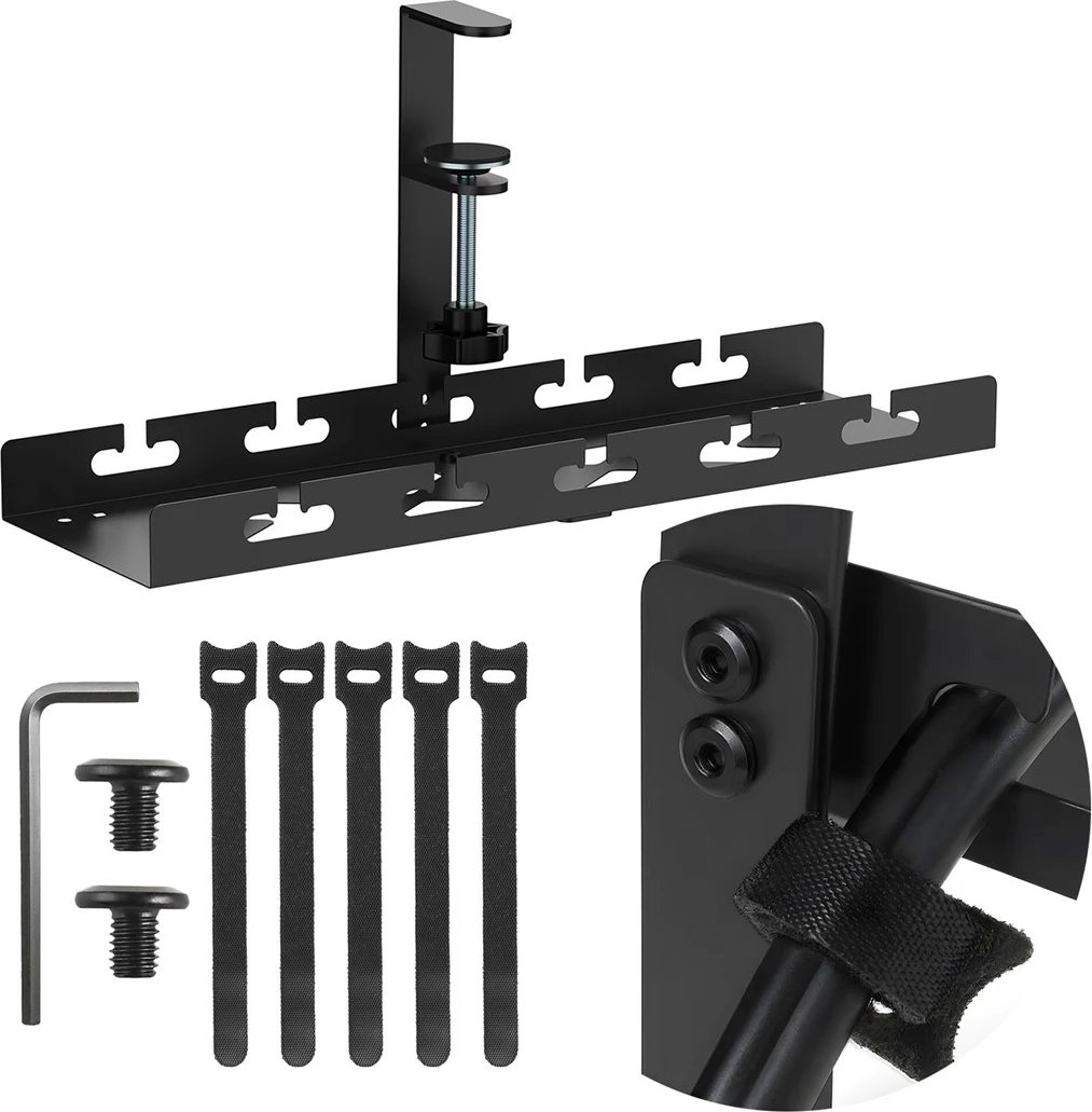 Organizues kabllosh Maclean MC-105 B, çelik, nën tavolinë, i zi