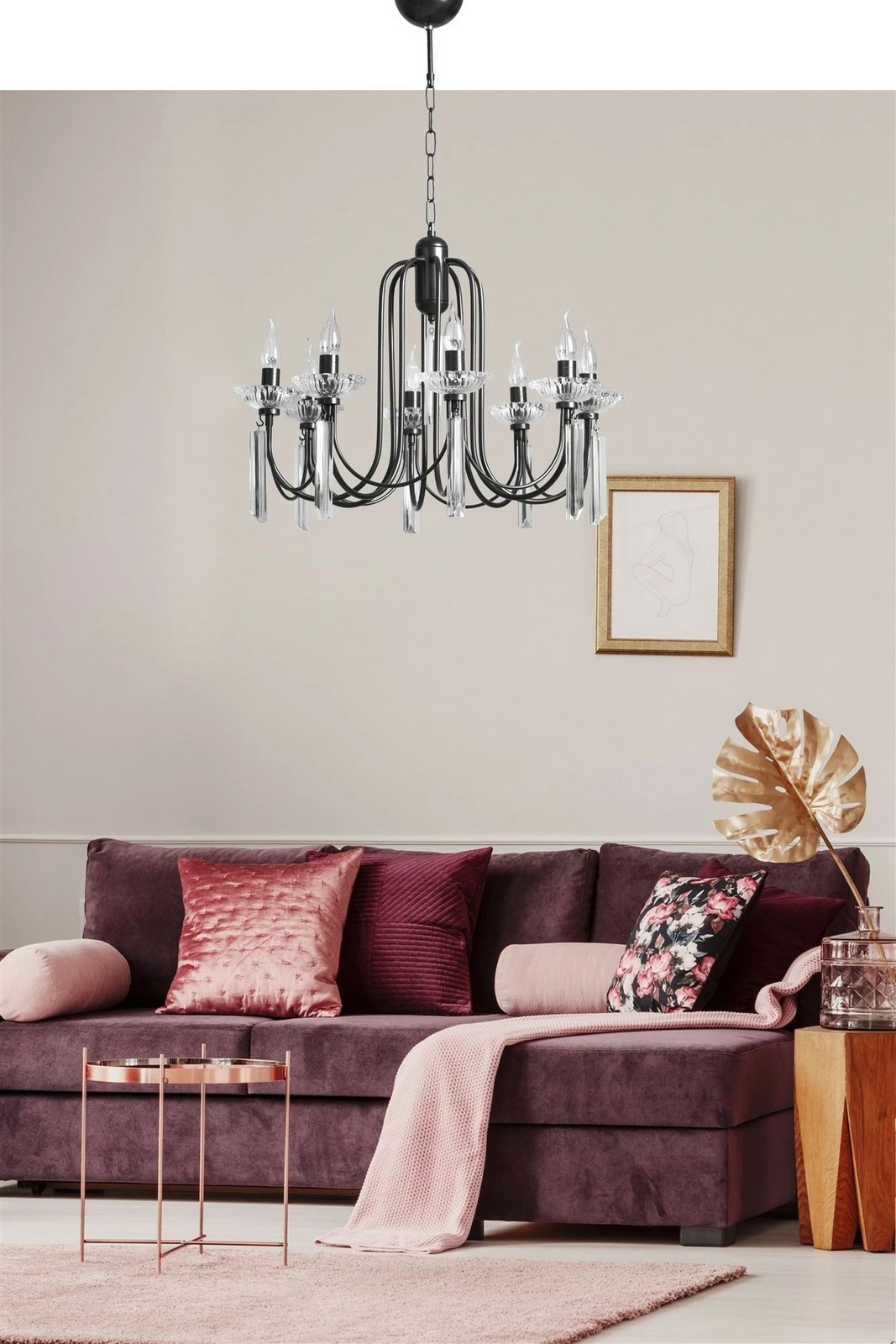 Llambadar Opviq, 8751-2, ngjyrë e zezë, kristal, 65x85cm