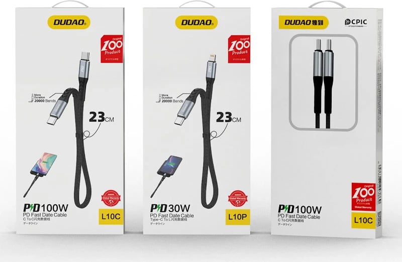 Kabllo Dudao L10P, USB-C në Lightning, 0.23m, PD 20W, e zezë