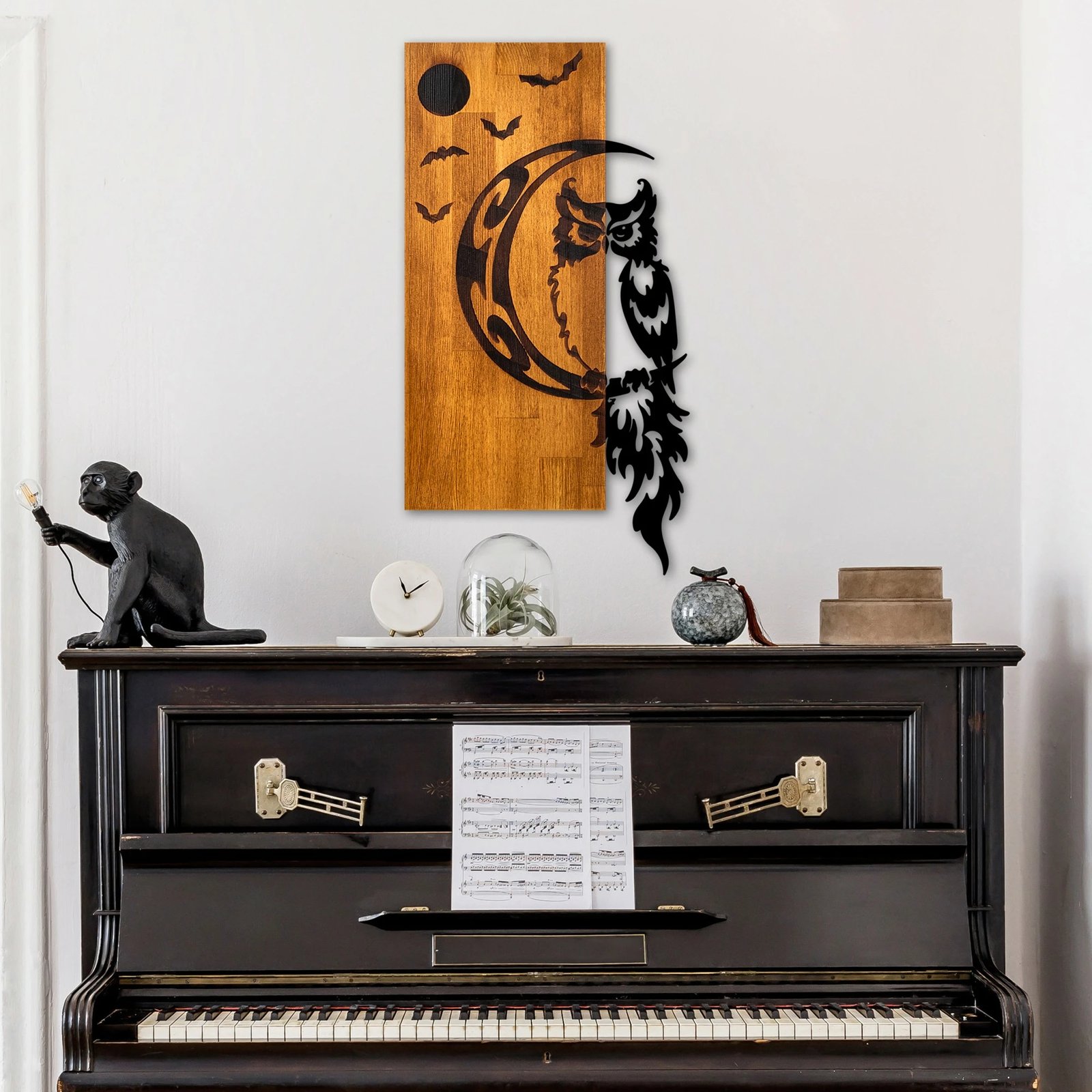 Aksesor dekorativ muri prej druri, Wallity, buf, ngjyrë arre dhe e zezë