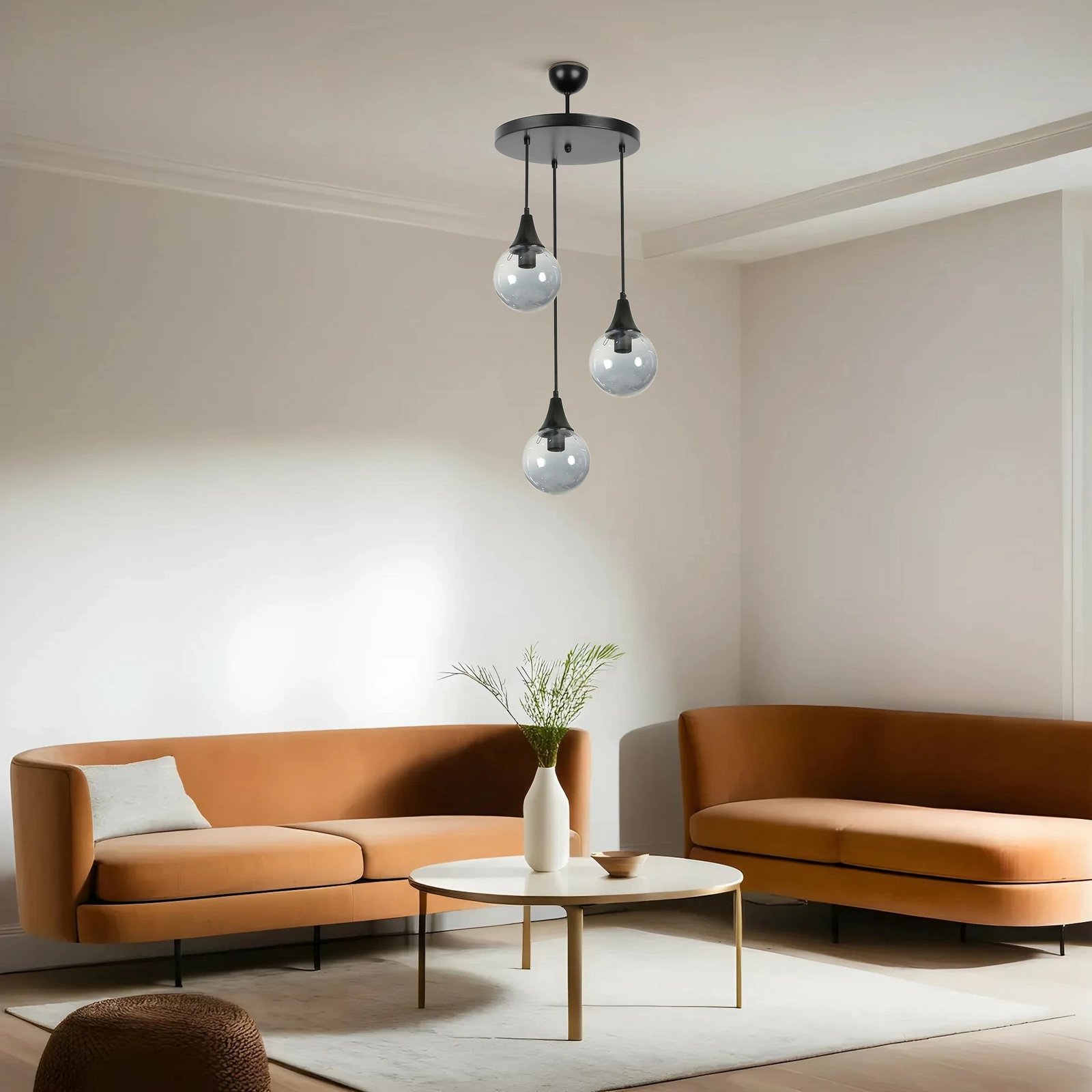 Llambë tavani Opviq Afra, 3 vendesh, metal i zi, xham fume