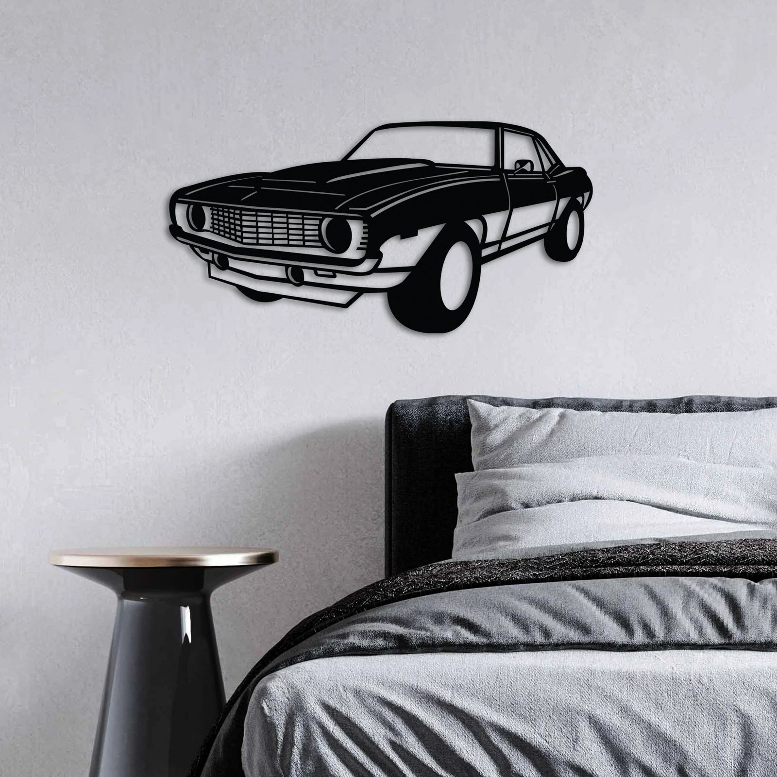 Aksesor dekorativ për mur, metalik, Chevy Camaro Yenko, ngjyrë e zezë, 60x30cm