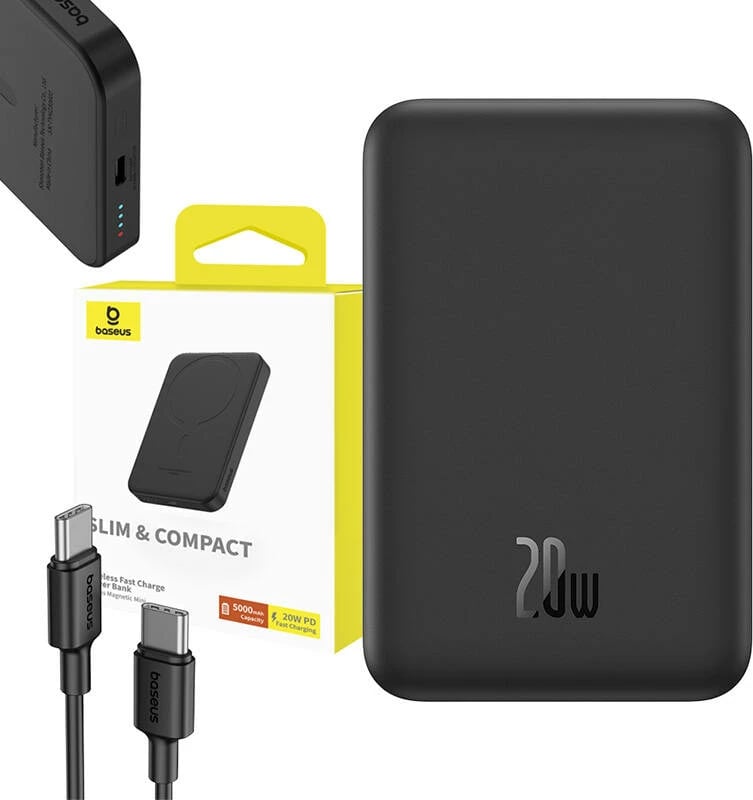 Powerbank Baseus Magnetic Mini 5000mAh, 20W, USB-C, e zezë Powerbank Baseus Magnetic Mini 5000mAh, 20W, USB-C, e zezë