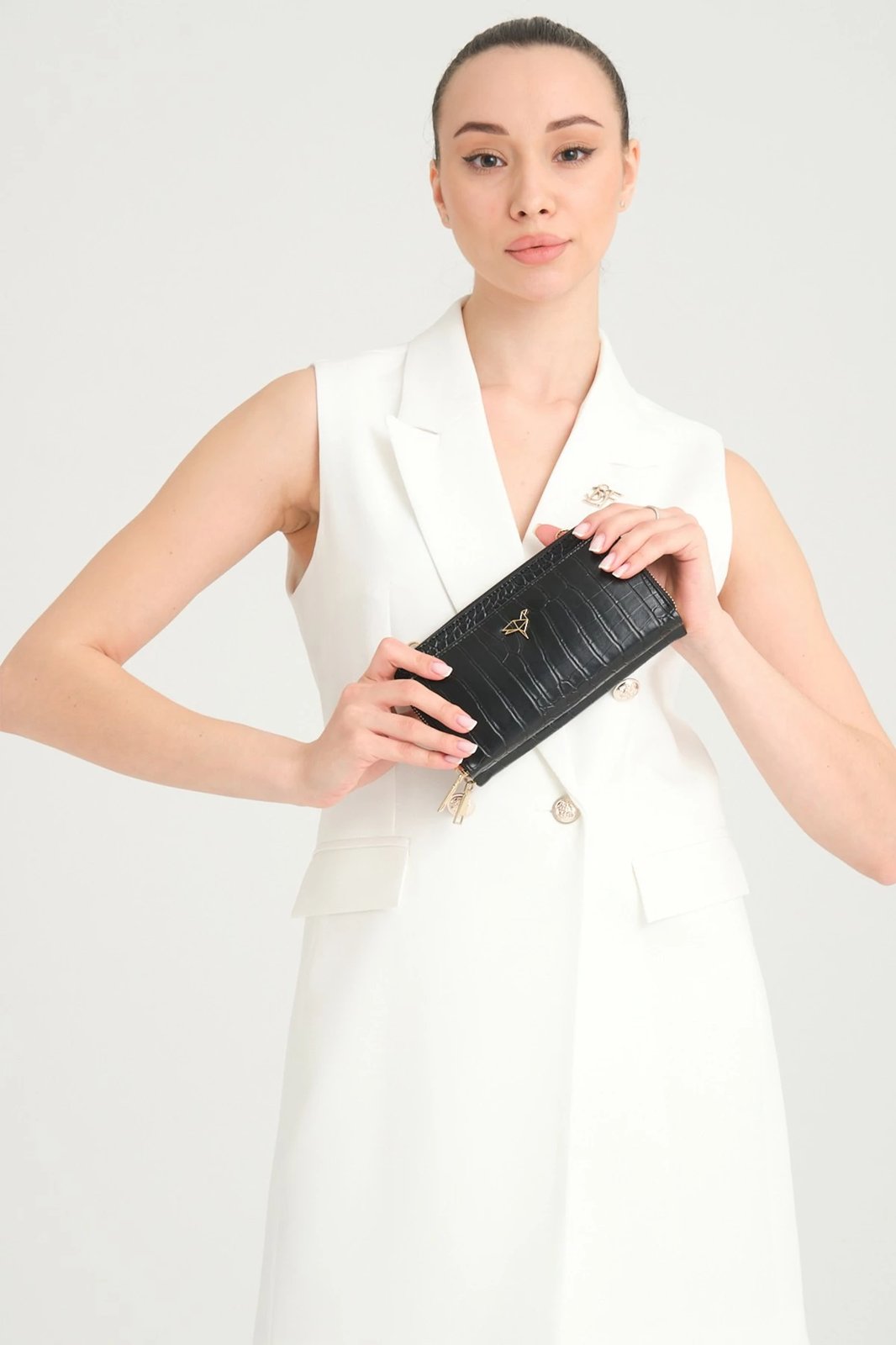 Portofol për gra Zoozie Bags, lëkurë PU, ngjyrë e zezë, model lizard