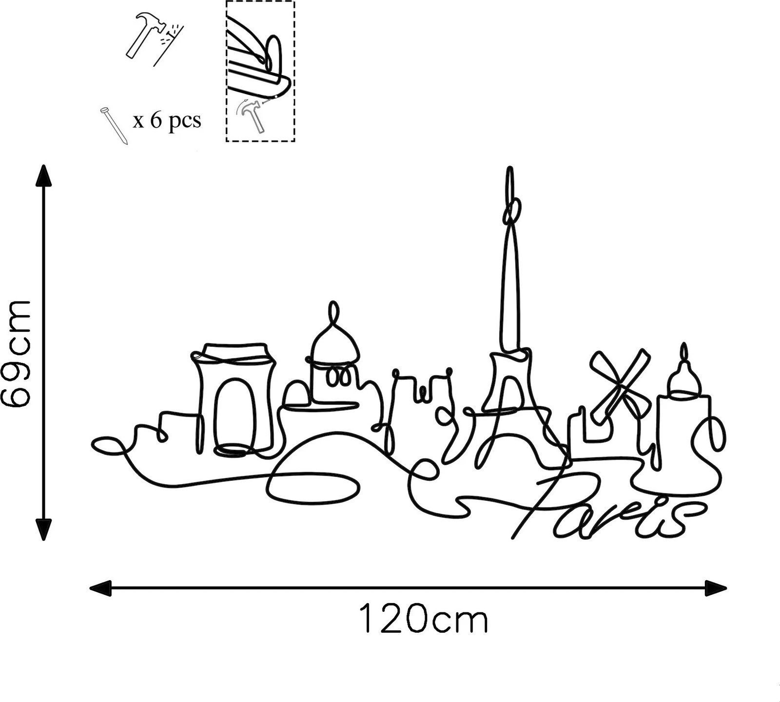 Aksesor dekorativ metalik për mur, Wallity, Paris