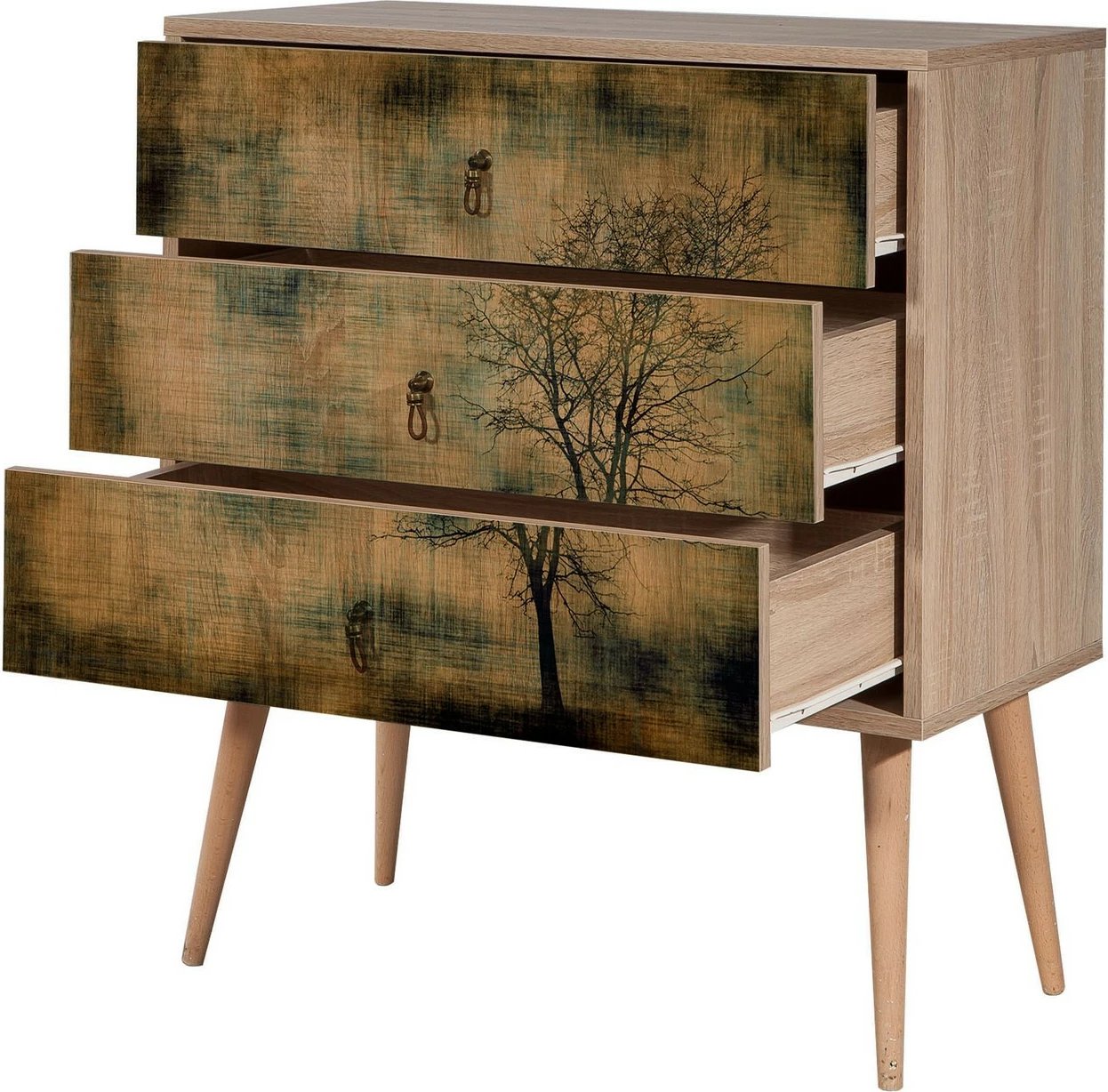 Komodë Hanah Home, Trio, ngjyrë lisi Sonoma, 3 sirtarë