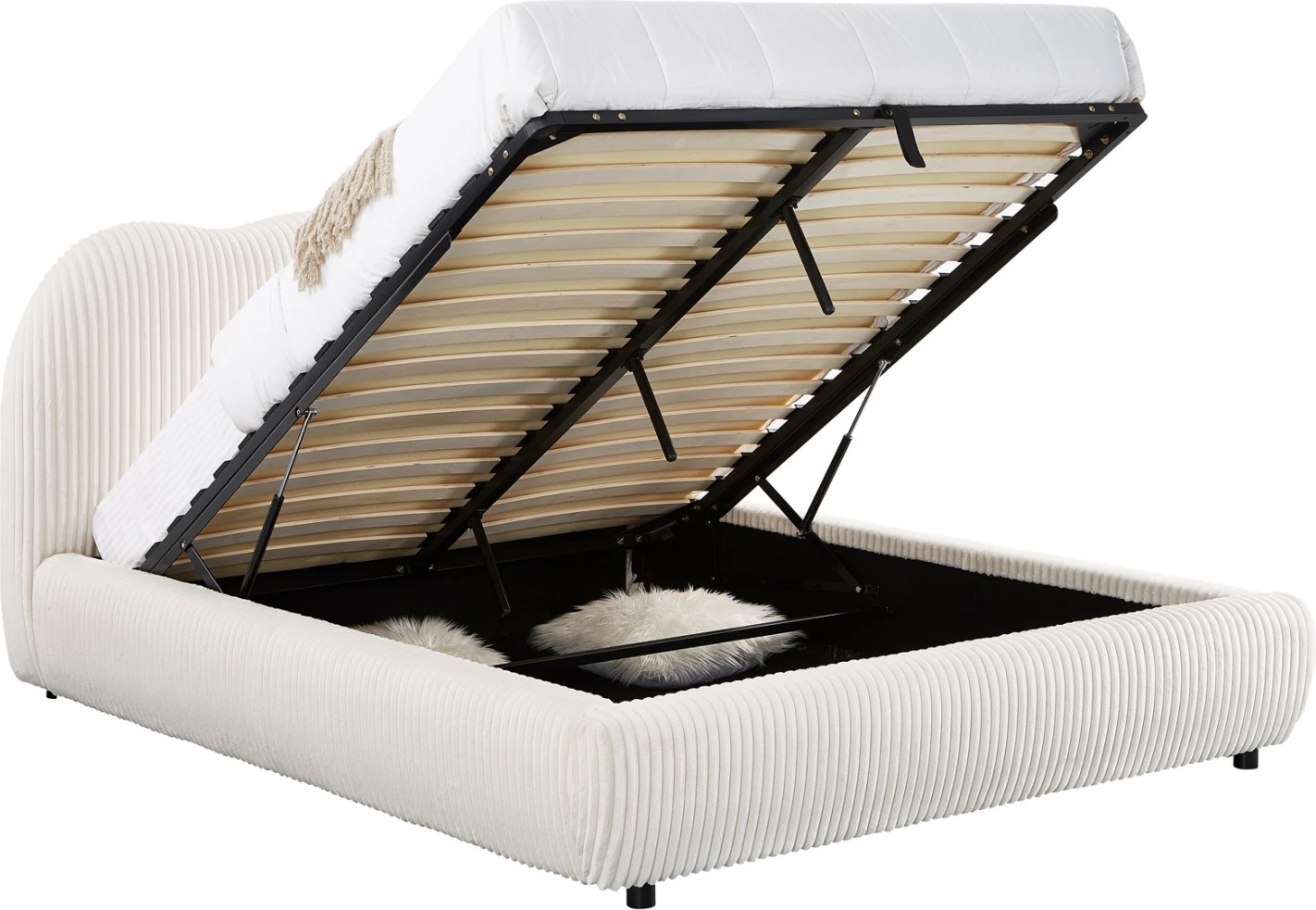 Krevat dopio me hapësirë për depo, material leshi sintetik, bezhë, KALLY FH729.03, dyshek 160x200cm