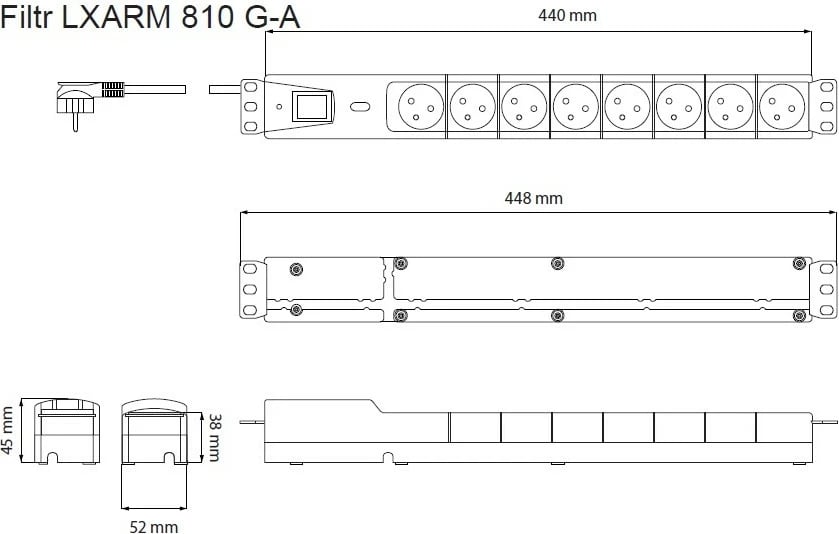 Kasë Lestar LXARM 810, 8 prizë, 1.5m, e zezë