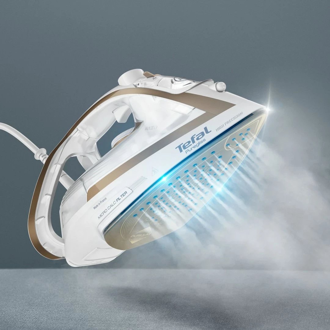 Hekur Tefal Puregliss FV8042, 3000 W, Durilium AirGlide Autoclean, Bardhë/Bronzi