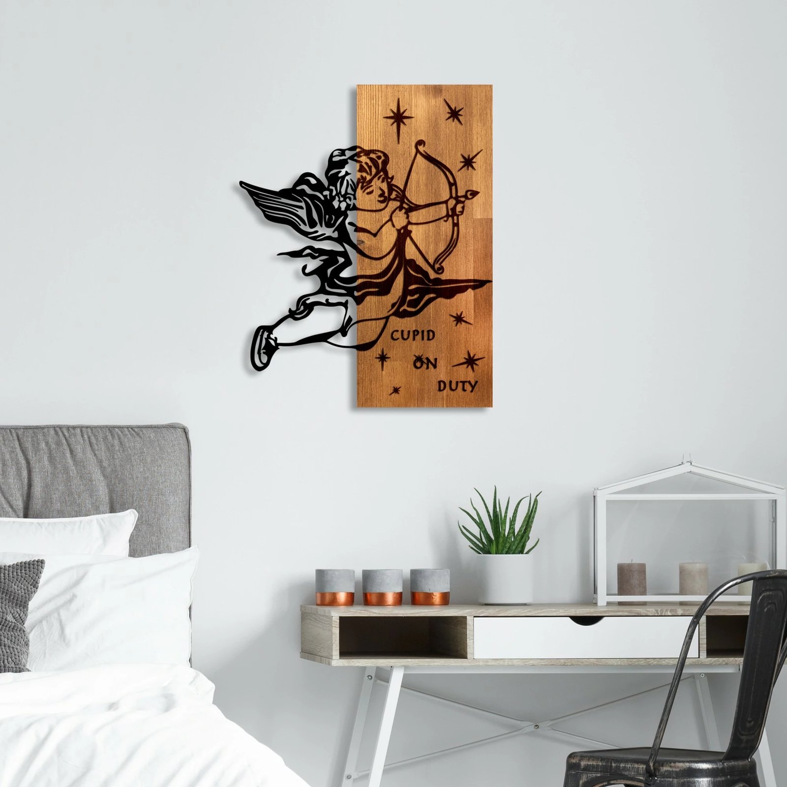 Aksesor dekorativ prej druri për mur, Wallity Eros 02, ngjyrë arre dhe e zezë, 47x58cm