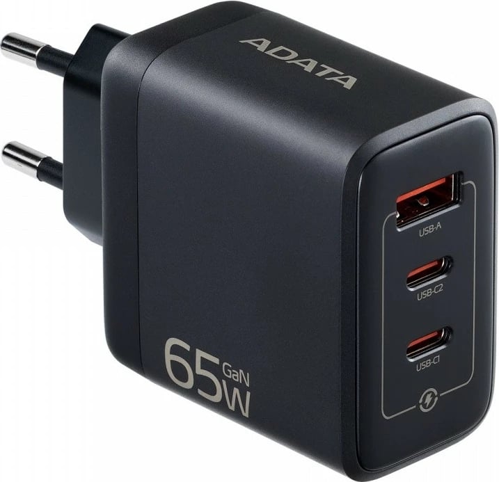 Karikues muri ADATA CHARGERE-0653-QCPDBK, 65W GaN, 2x USB-C, 1x USB-A, i zi