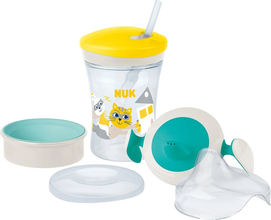 Gotë mësimi për bebe, NUK Learn to Drink Set, 230 ml, BPA-free, jo-pikëse, 6m+, set me 3 kapakë, sipas fotos