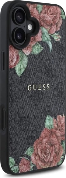 Mbështjellës Guess GUHMP16SP4ROPEMCK për iPhone 16 6.1", hardcase, MagSafe, i zi me lule