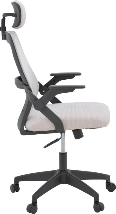 Karrige zyre Peja, material rrjetë, ngjyrë gri-bezhë, kornizë e zezë, 58x60x107-117cm