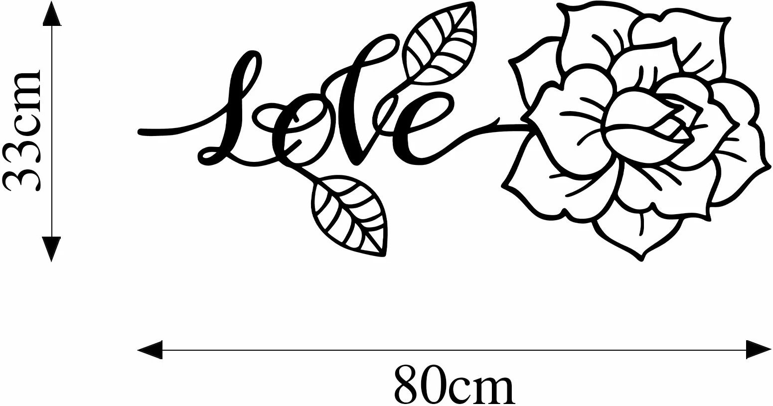 Aksesor dekorativ muri prej metali, Wallity, Love and Flower, ngjyrë e zezë, 80x33cm