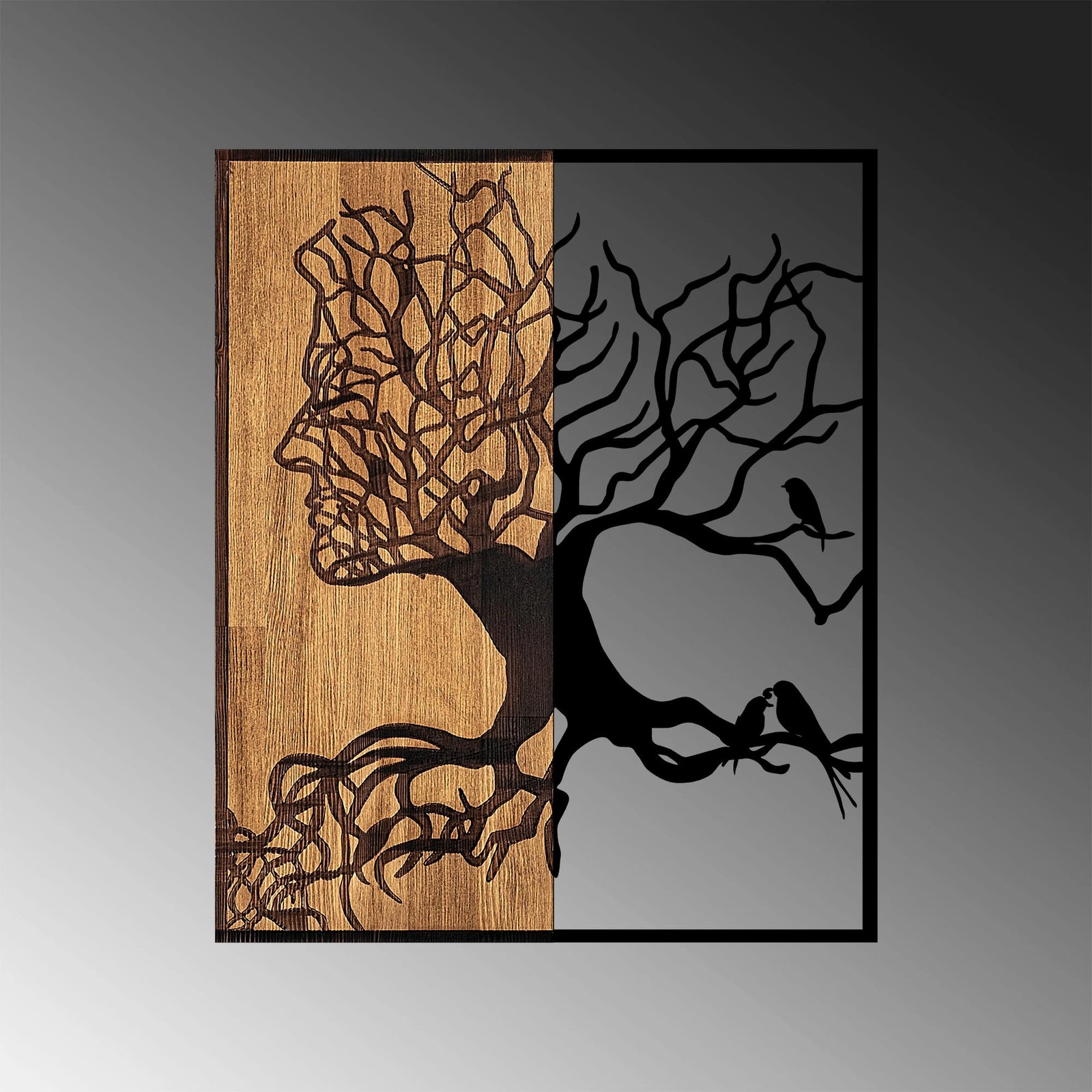 Aksesor dekorativ për mur, dru dhe metal, dizajn pemë, Wallity, 49x3x58cm