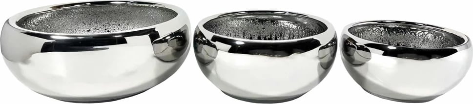 Set vazo dekorative prej qeramike, ngjyrë argjendi, 3 copë, 43x43x18 cm