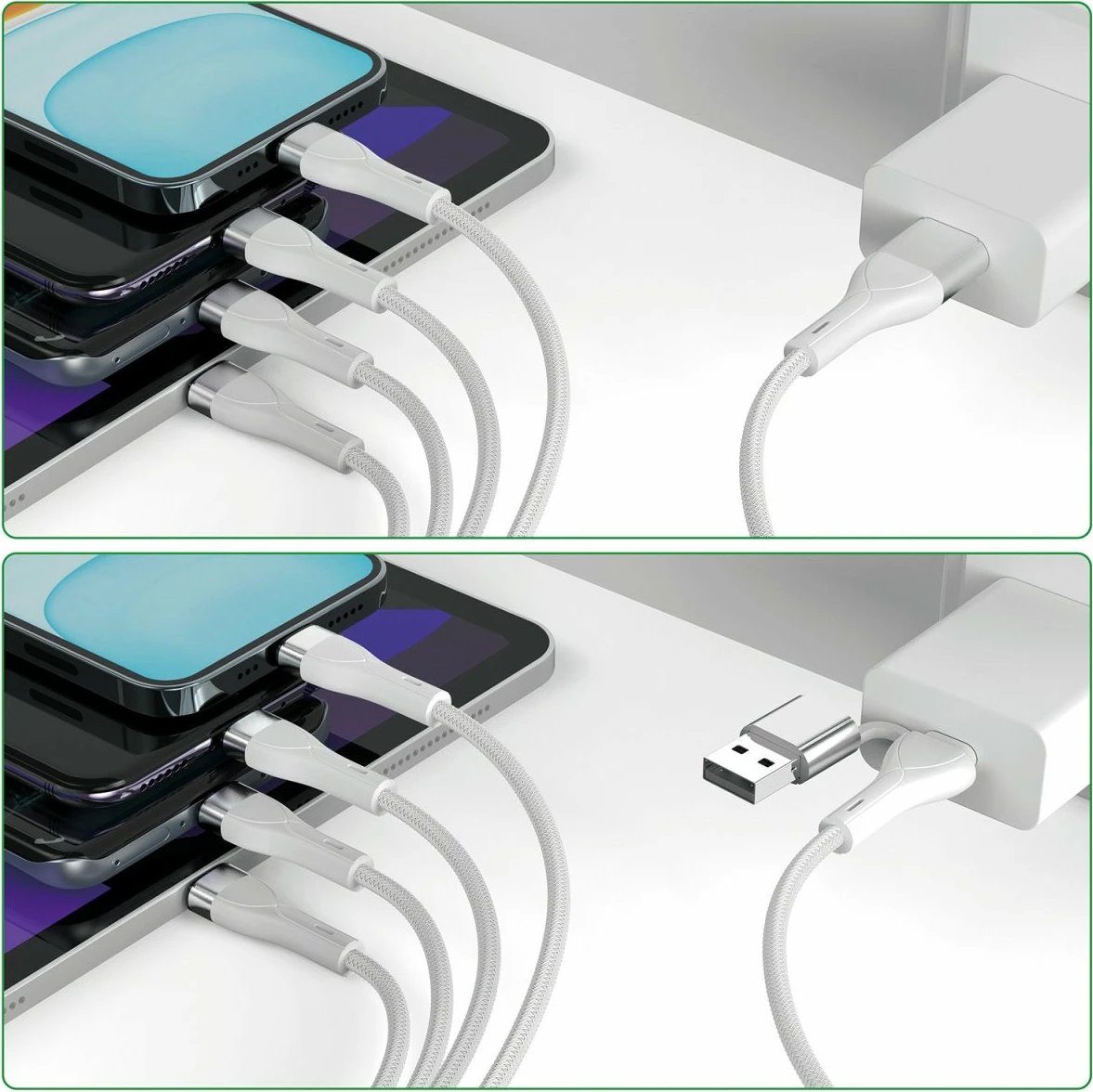 Kabllo multi-ladës 4smarts USB-C/A 4in2, 1.2m, e bardhë Kabllo multi-ladës 4smarts USB-C/A 4in2, 1.2m, e bardhë