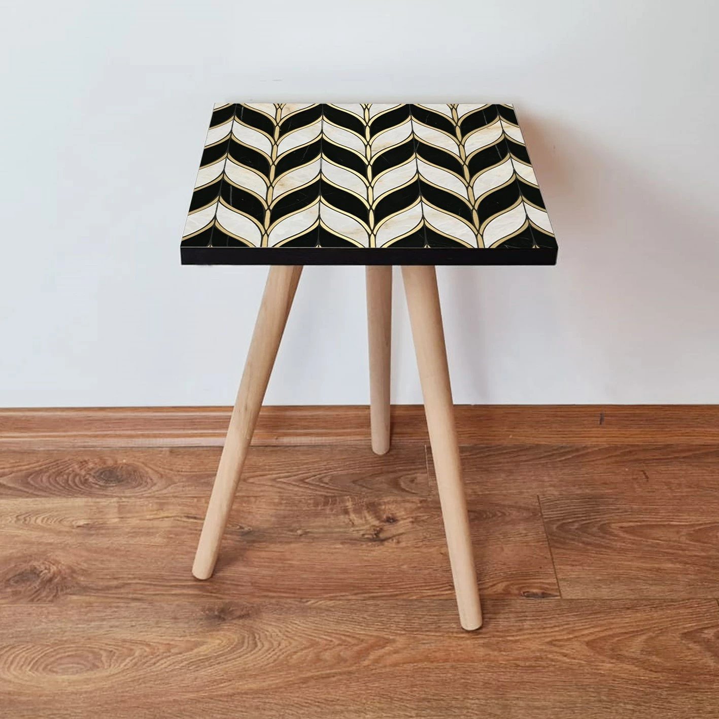 Tavolinë anësore Skye Decor, Shp130, e zezë, e bardhë, ari