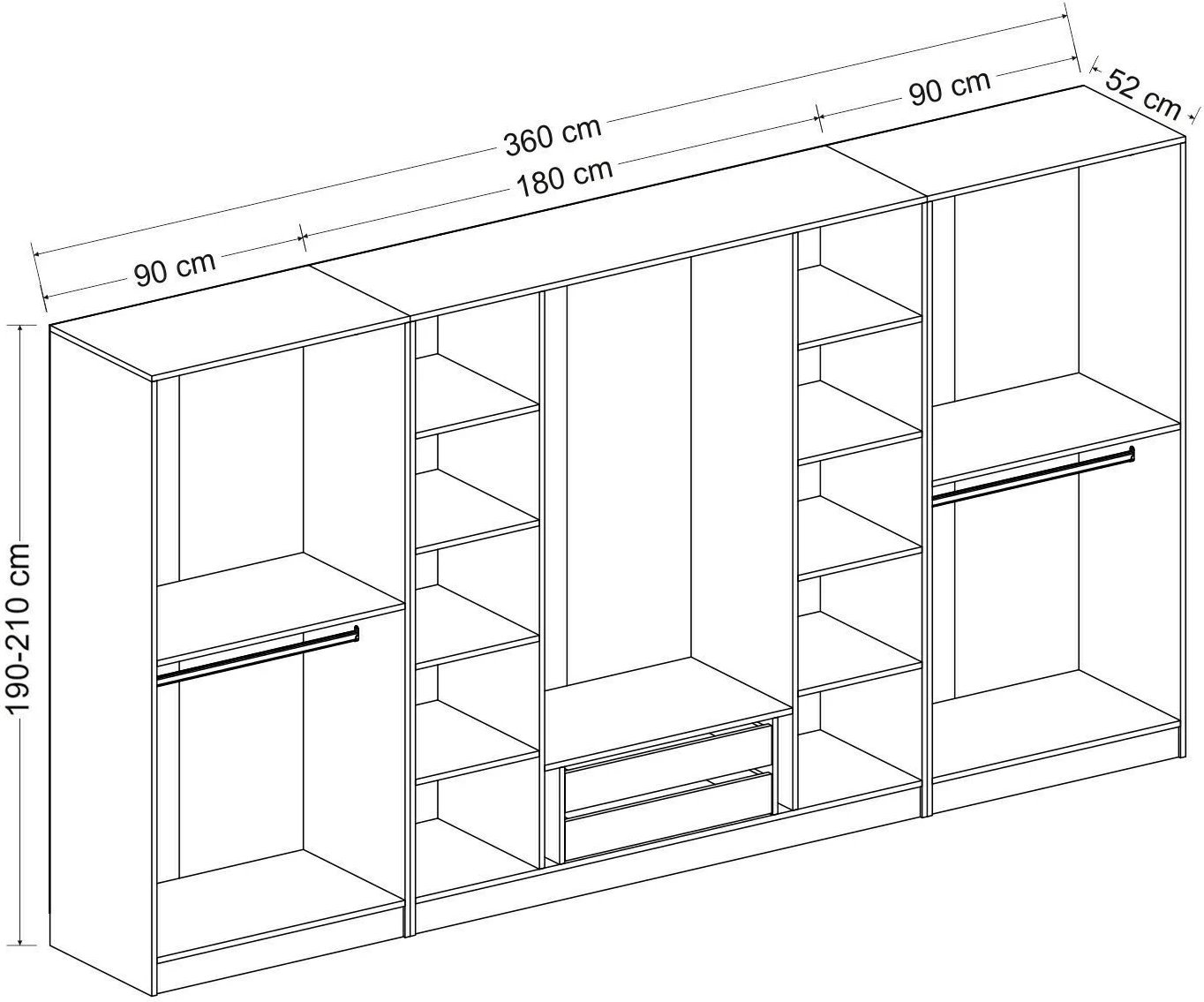 Dollap garderobe Dore, Skye Decor, 360x210x52cm