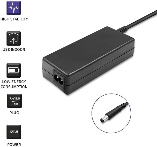 Kasë rryme Qoltec për Dell, 65W, 19.5V, 3.34A, 7.4x5.0mm + pin, e zezë