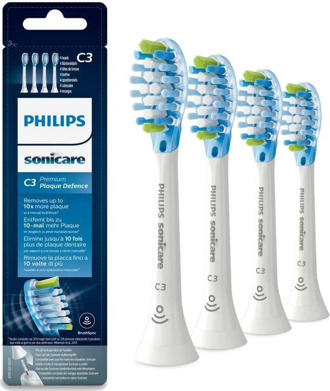 koka furçe dhëmbësh elektrike, Philips, HX9044/17 C3 Premium Plaque Defence, kompatibile Sonicare me njohje Smart, e bardhë, set 4 copë