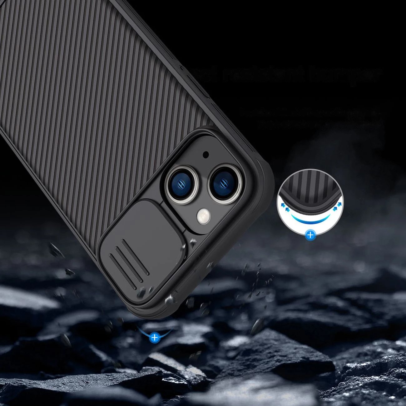 Mbështjellës Nillkin CamShield Pro për iPhone 14 Plus, me kapak kamere, Kaltër