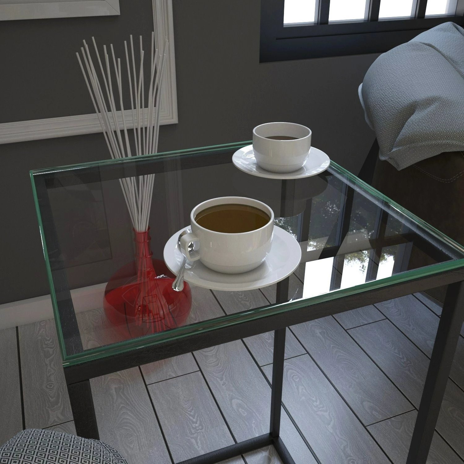 Tavolinë anësore Hanah Home, xham, ngjyrë antracit