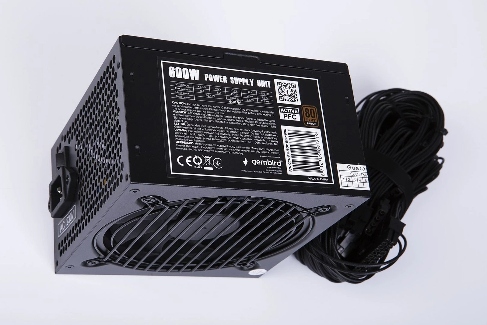 Kasë furnizimi Gembird CCC-PSU80P-BBP-600, 600 W, 80 PLUS Bronze, e zezë
