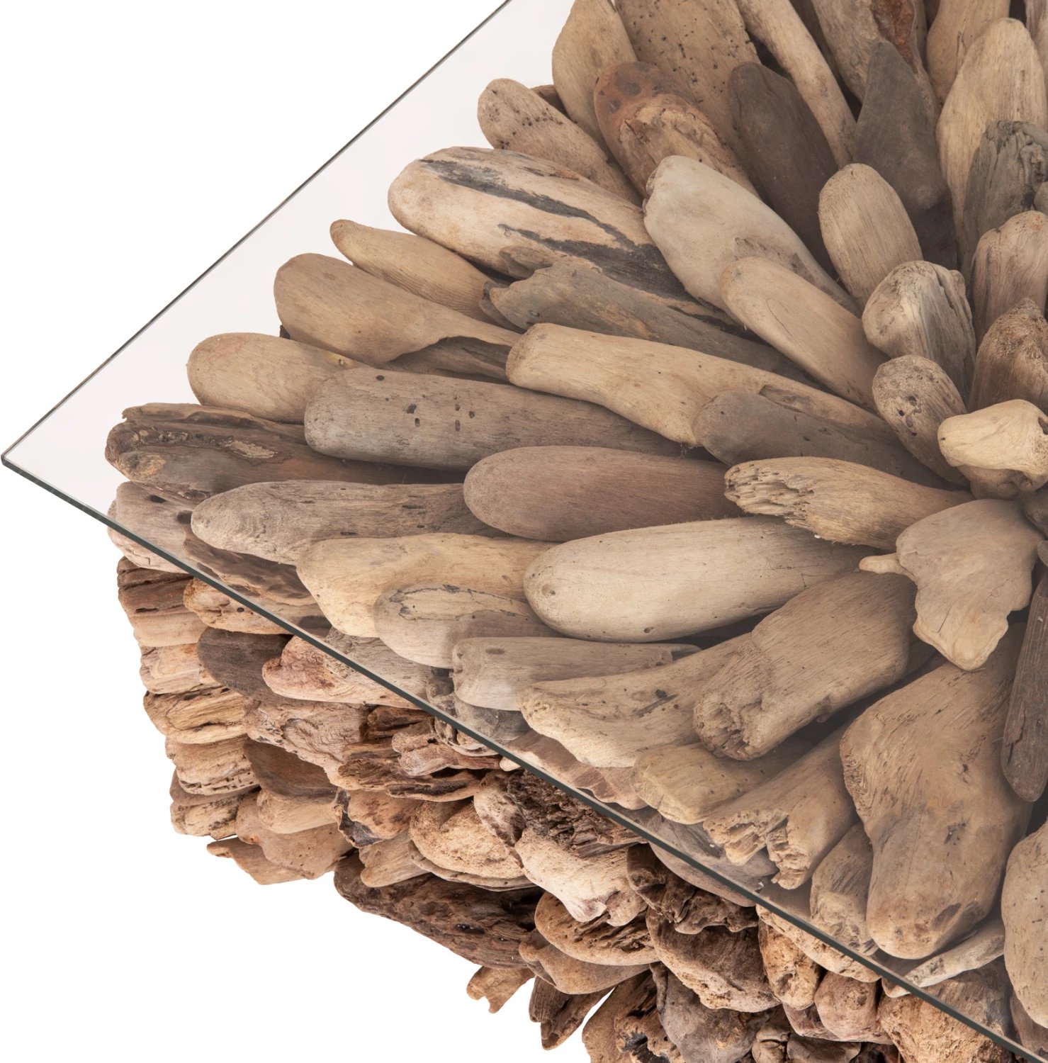 Tavolinë kafeje katrore SPARROW, dru i larë, xham, 75x75x51cm